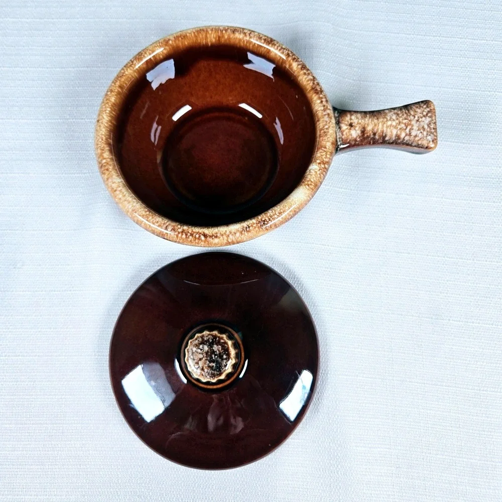 Hull Pottery Brown Drip French Onion Soup Bowl with Lid Oven Proof USA Vintage